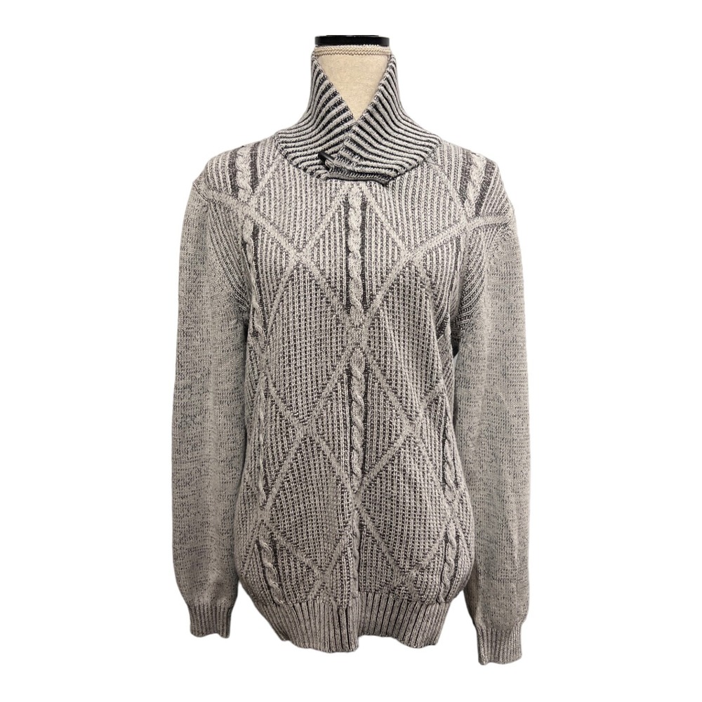 Method Sweater Gray Heavy Cable Knit Shawl Collar Pullover Size XL Fisherman